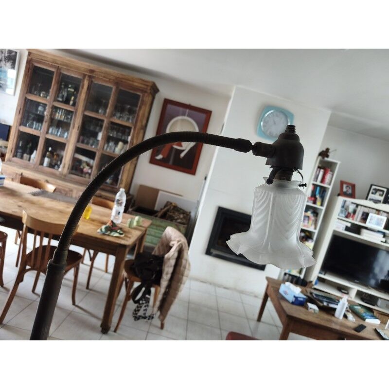 Brass floor lamp with glass shade