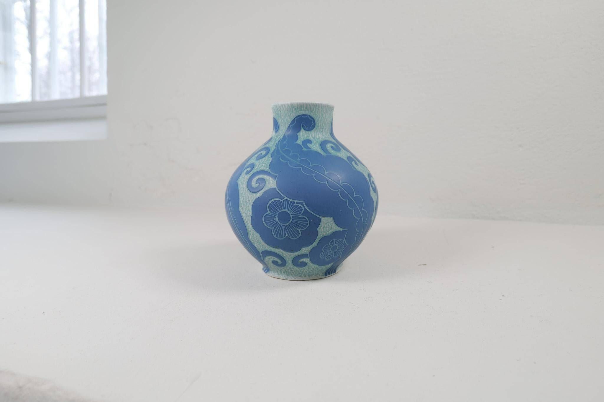 Art Deco Vase Grand Gustavsberg Sgraffito Josef Ekberg, Sweden, 1922