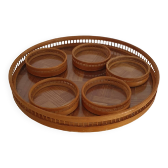 Plateau et sous verres en bambou et cannage