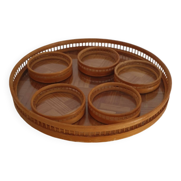 Plateau et sous verres en bambou et cannage