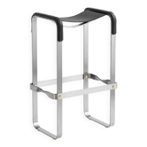Tabouret de bar classique contemporain Acier vieilli argenté et cuir noir