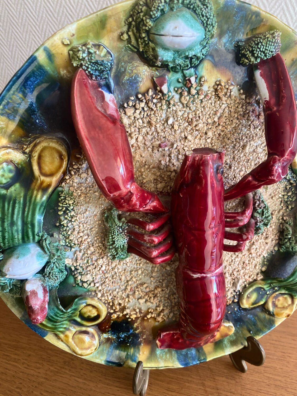 Caldas ceramic Portugal large plate lobster relief decoration