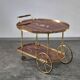 1970s drinks bar cart with side flaps in marquetry