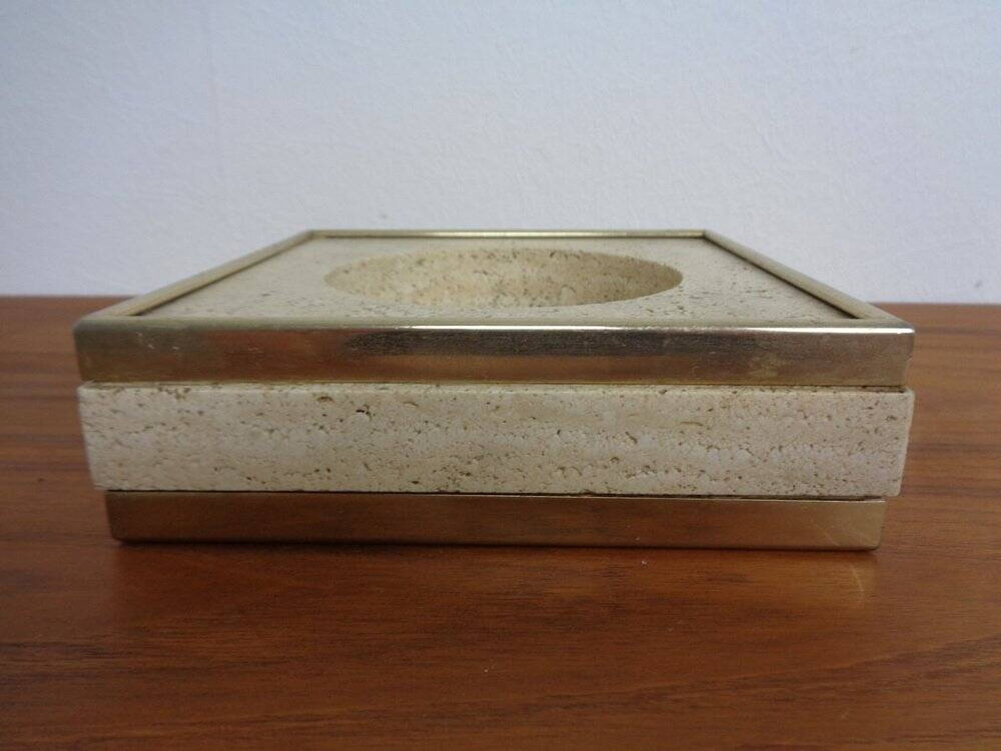 Travertine & Brass Ashtray by Fratelli Mannelli, Italy, 1970s