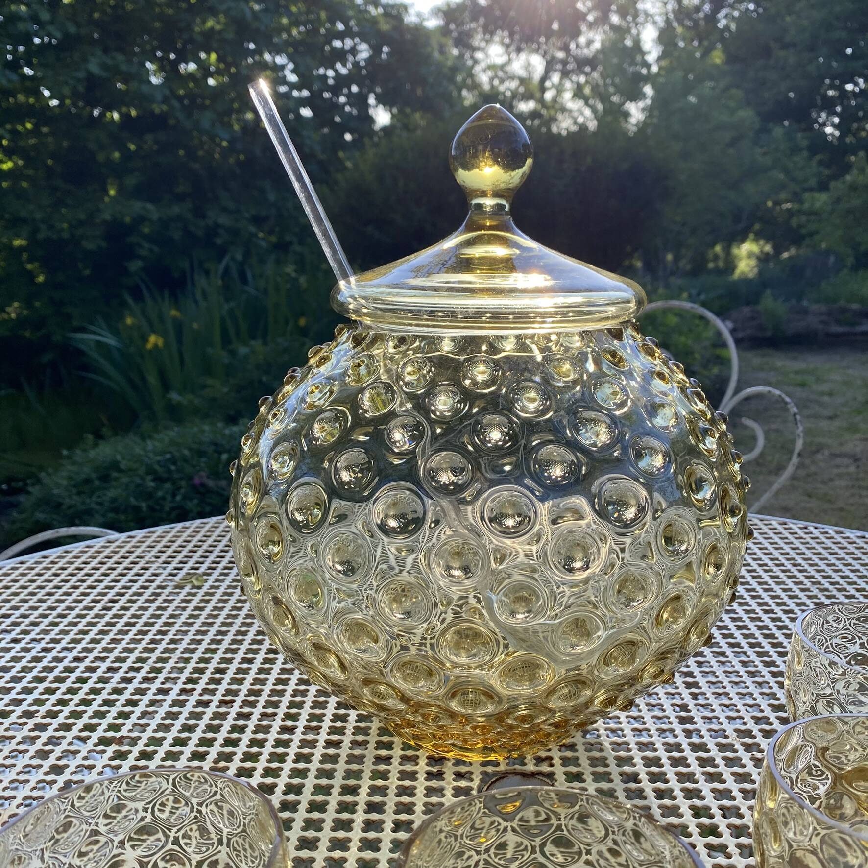 Vintage punch service in amber glass, Empoli style, 1960s-70s.