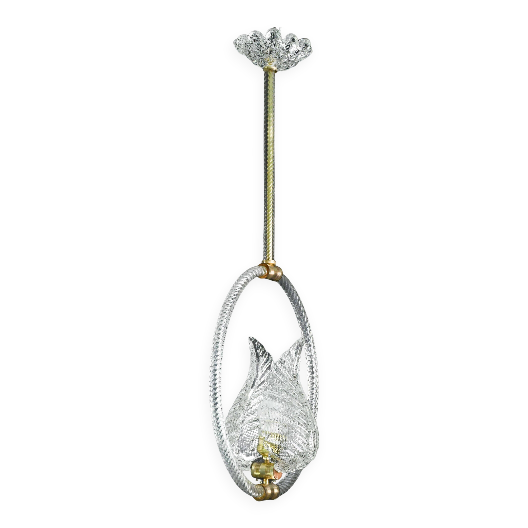 Charming Transparent Art Decò Barovier e Toso Pendant Light Murano Glass, 1940s