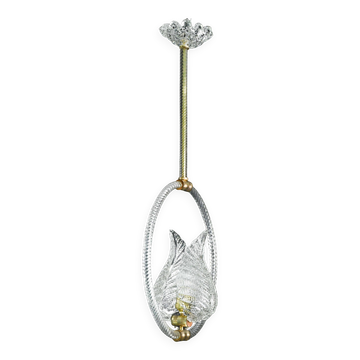 Suspension Art Déco transparente Barovier e Toso en verre de Murano, années 1940.