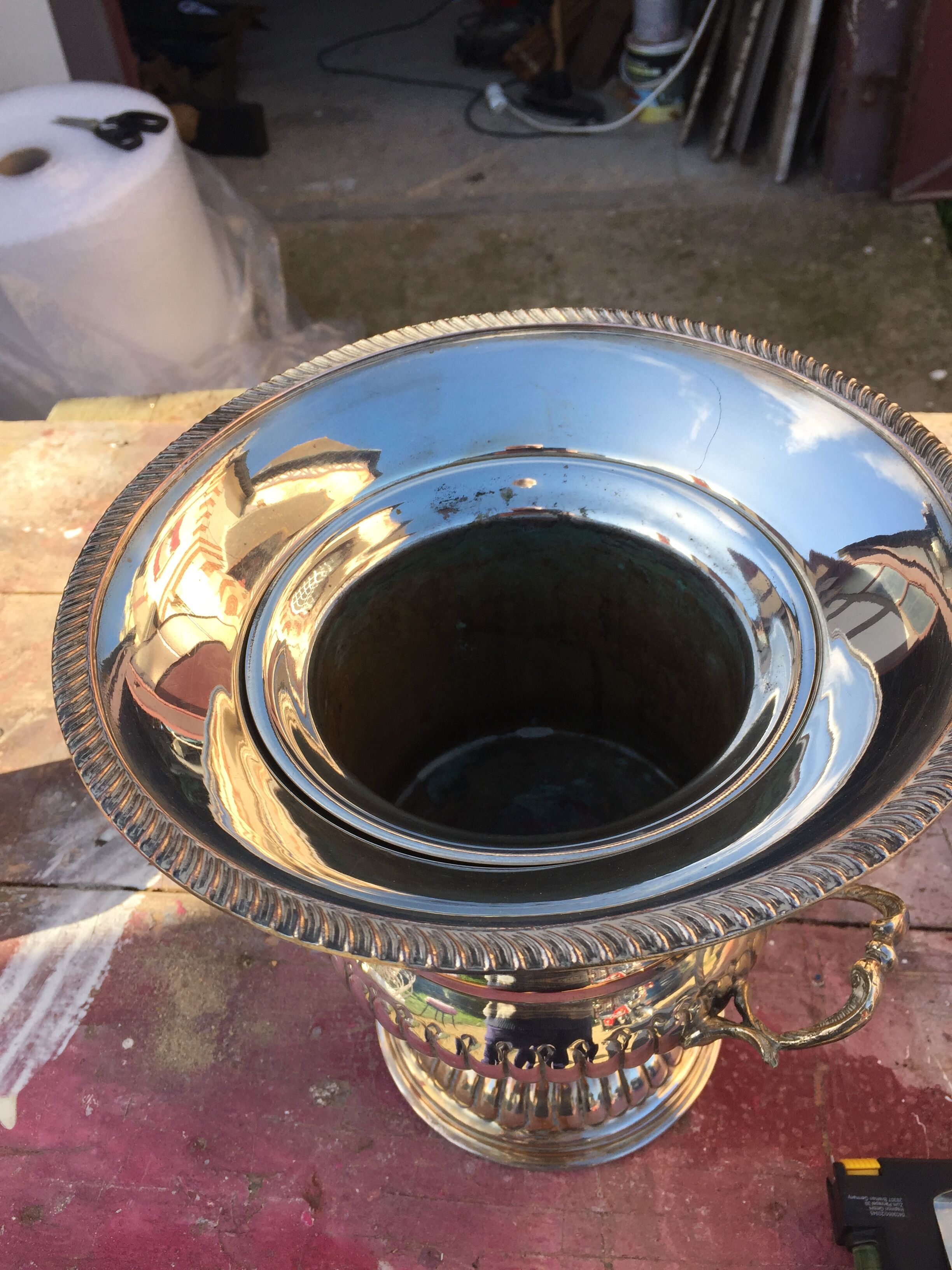 Refresher, silver metal champagne bucket, Medici vase shape