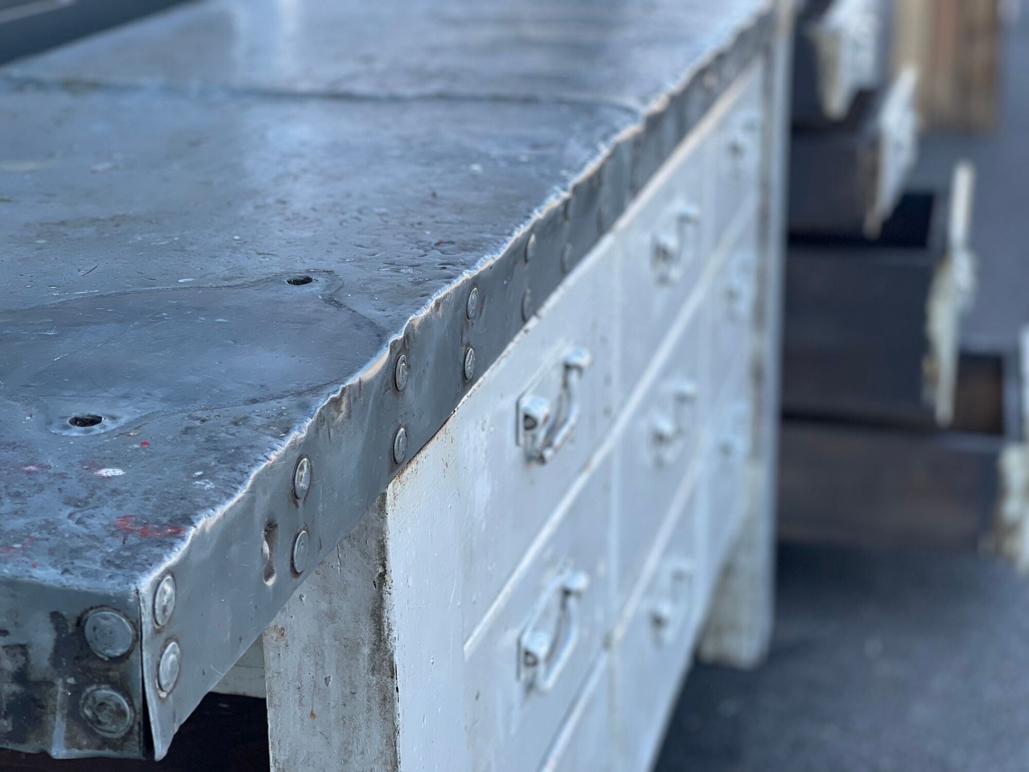 Workbench with drawers furniture of wood and metal loom 1930