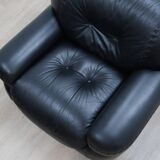 Pair of Mobil Girgi Sapporo armchairs black leather Italy 1970s