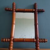 Mirror with turned bamboo-style wooden frame 40x34 cm
