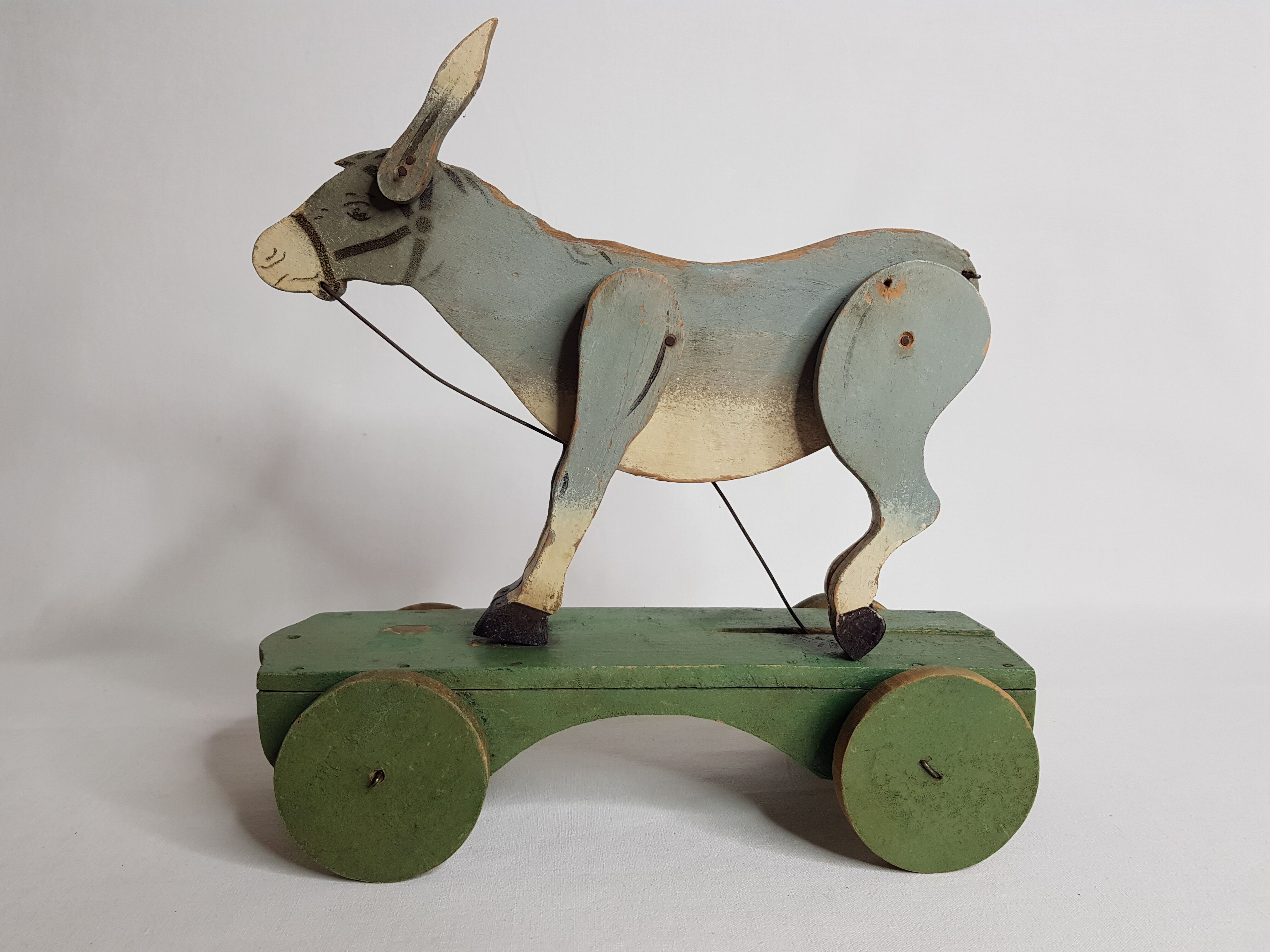 Old articulated toy to pull 27 cm, donkey, 1900