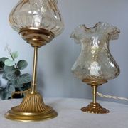 Duo desk lamps, vintage inspiration, bronze and ocher tulip glass