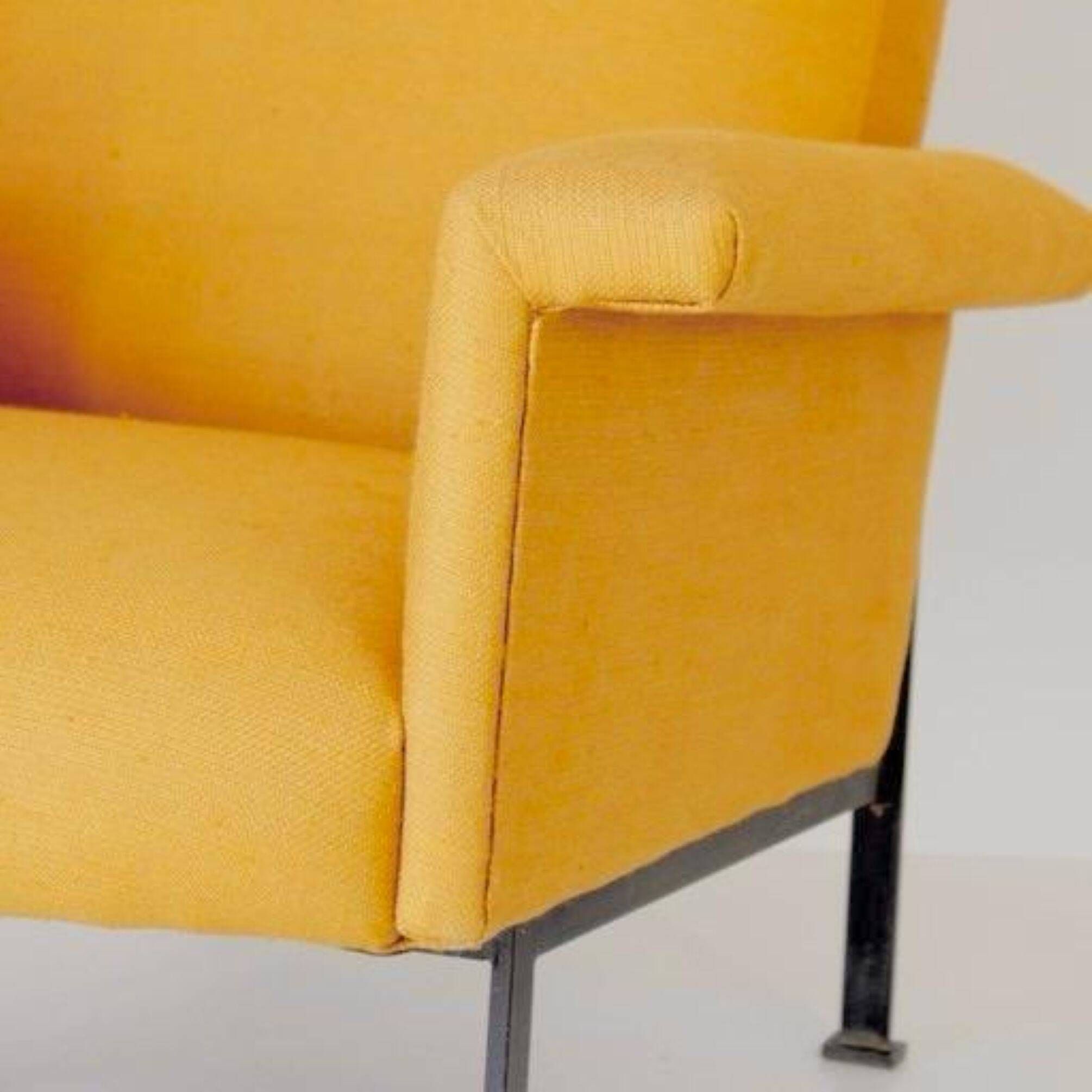 Eclectic Mid-Century Modern Sculptural Armchair in Mustard Yellow Fabric