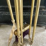 Brass fireplace accessory set with vintage stand