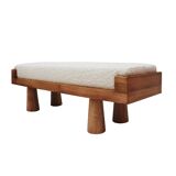 Contemporary Brutalist Style Bench in Solid Oak and Wool Bouclé, Italy