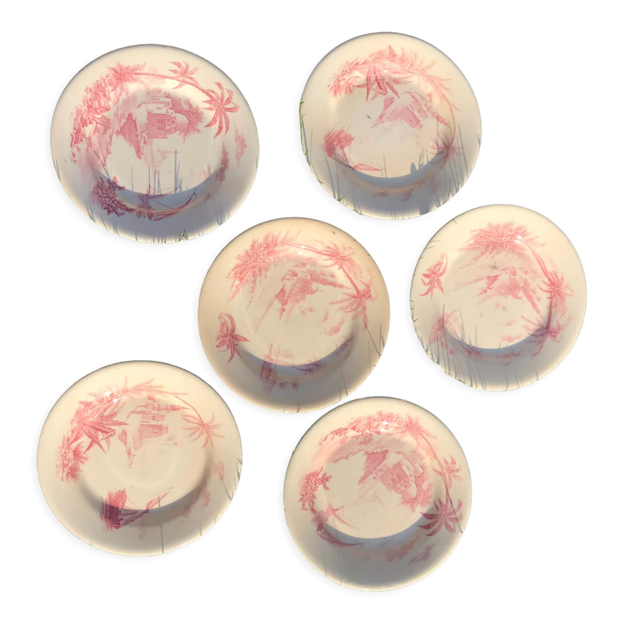6 flat plates seen from oriental pink Shabby