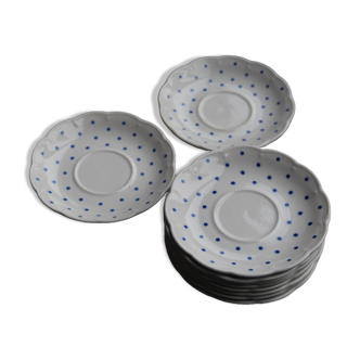 10 saucers with blue polka dots and scalloped edges Boch