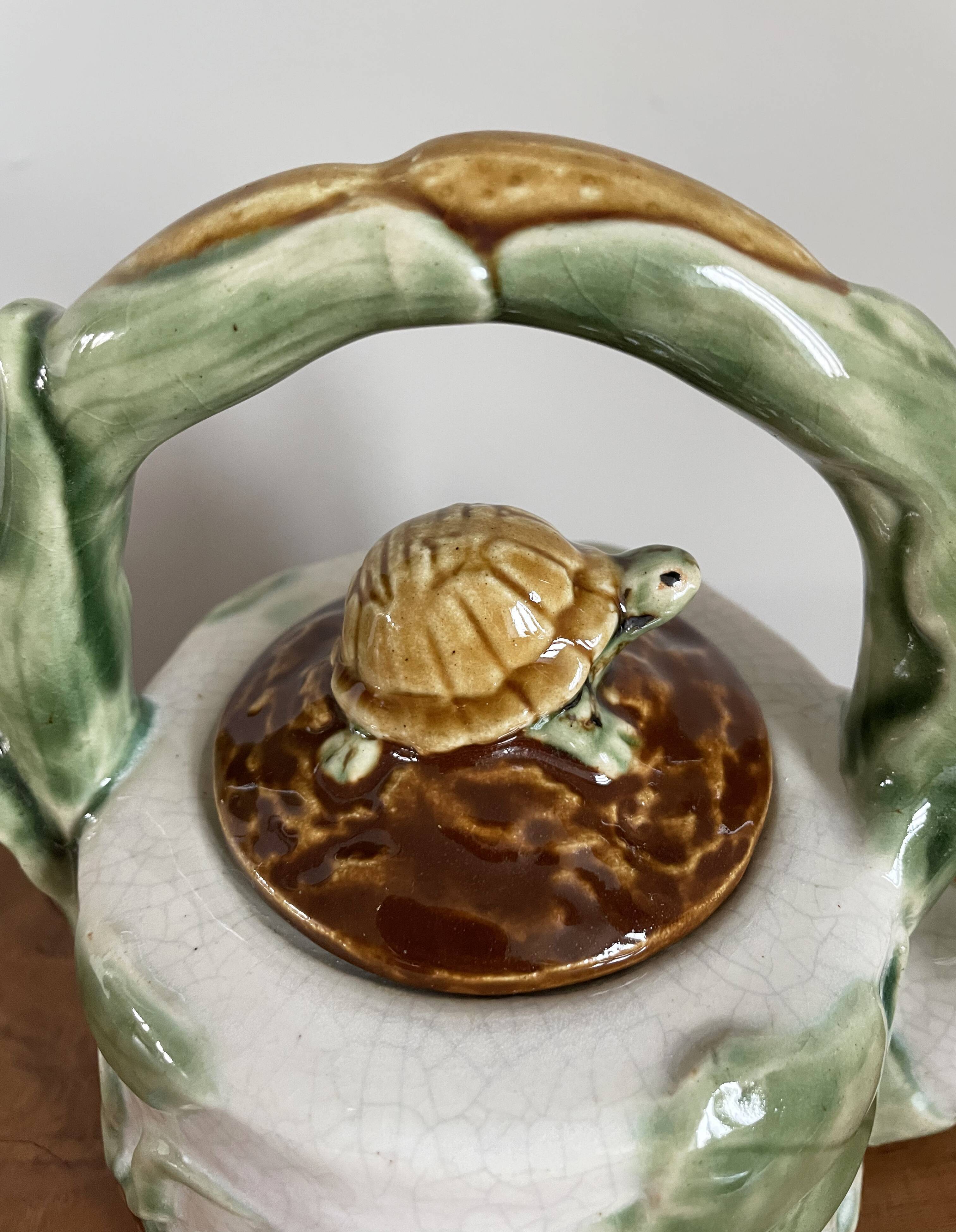 Chinese-American Majolica Turtle & Underwater Landscape Teapot, Vintage Shiwan Ware by RC Creations