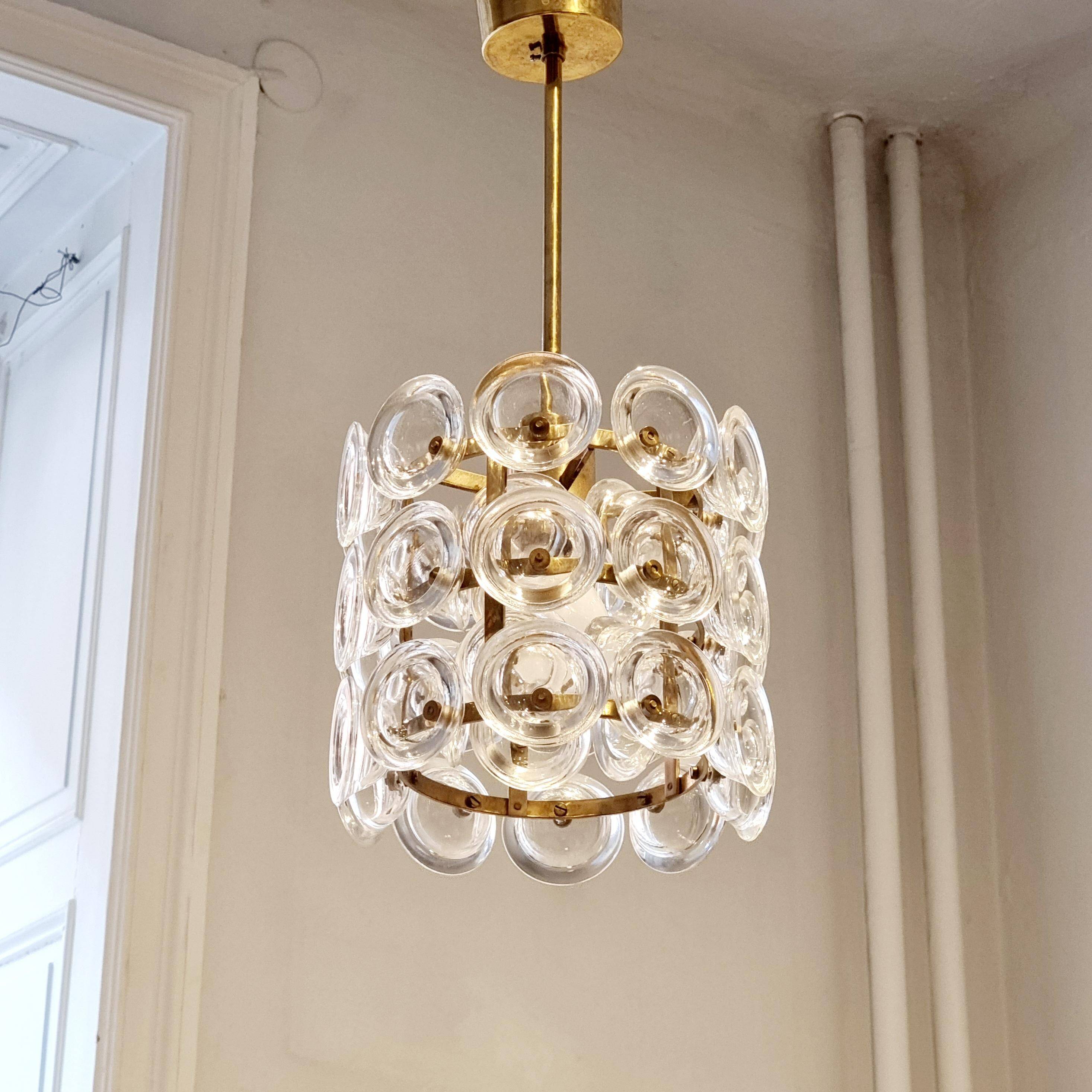 Carl Fagerlund, Glass and Brass Pendant Fagerhult/Orrefors, Scandinavian Modern