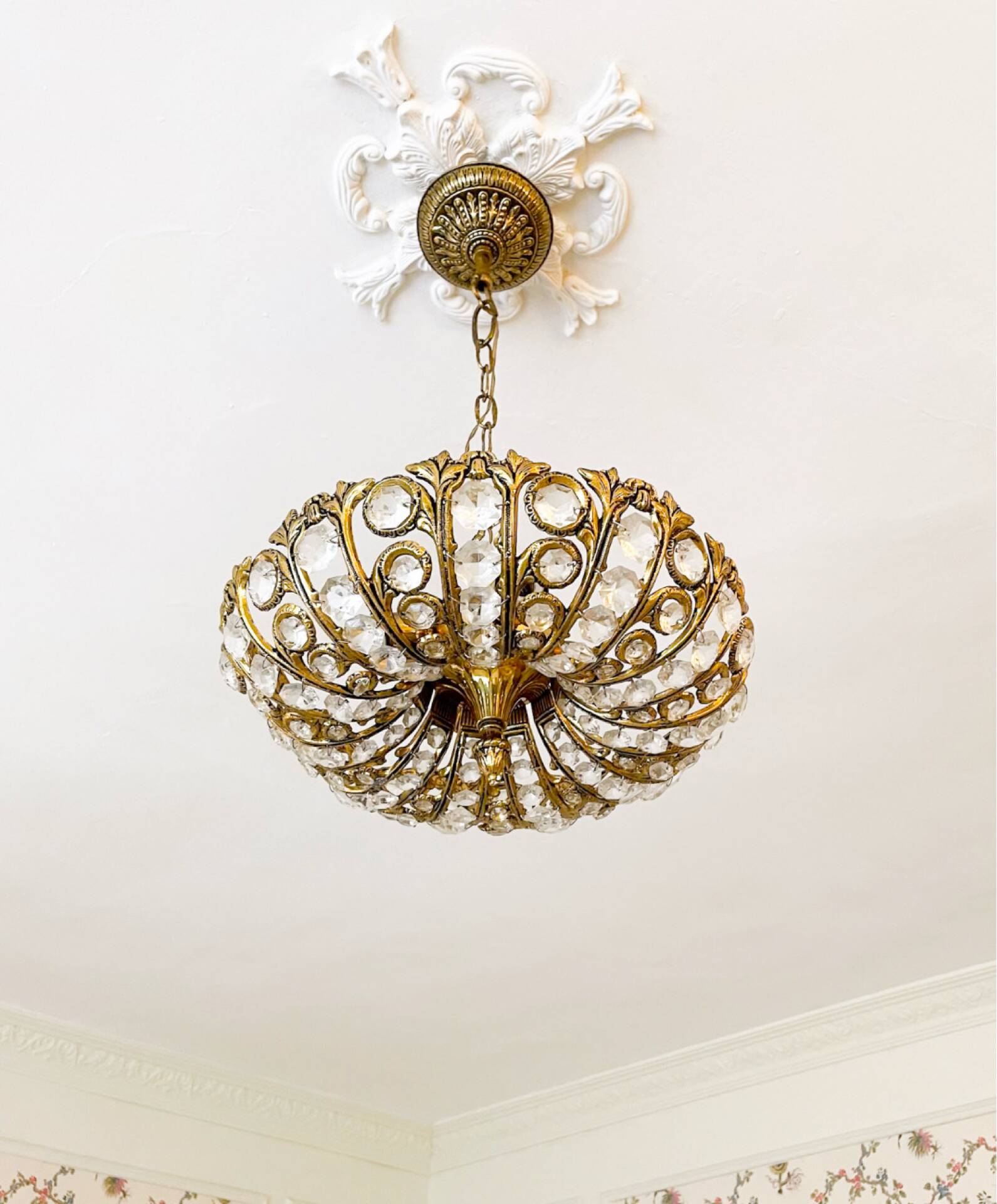 Vintage Palwa suspension in solid brass and crystal.