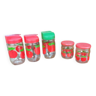 5 vintage Henkel glass jars