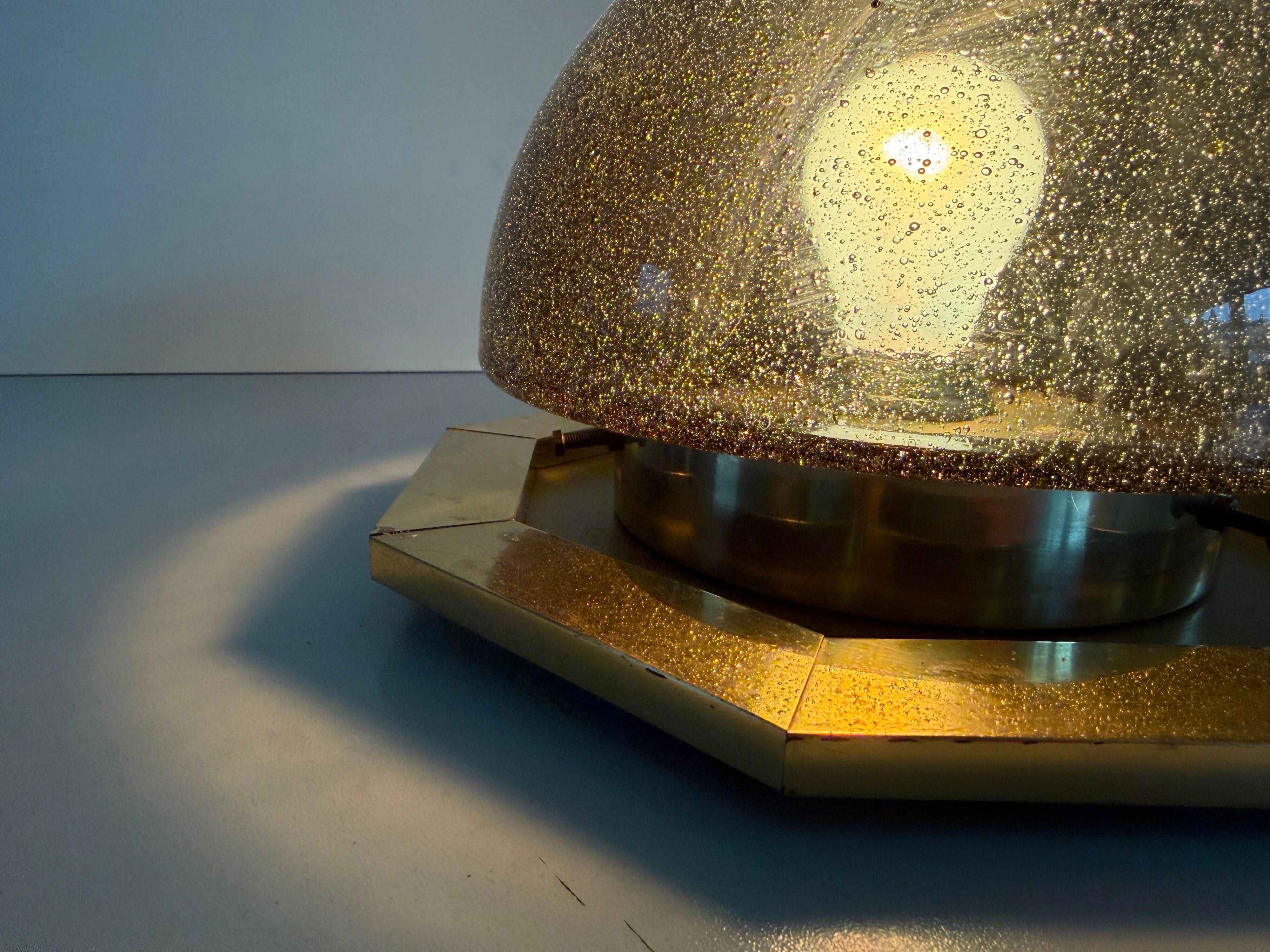 Octagonal ceiling light in brown glass and brass base by Limburg, 1960s, Germany.