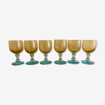 6 Legras Montjoye crystal port glasses, George Sand model, late nineteenth century