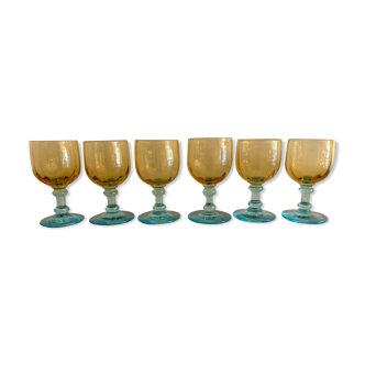 6 Legras Montjoye crystal port glasses, George Sand model, late nineteenth century