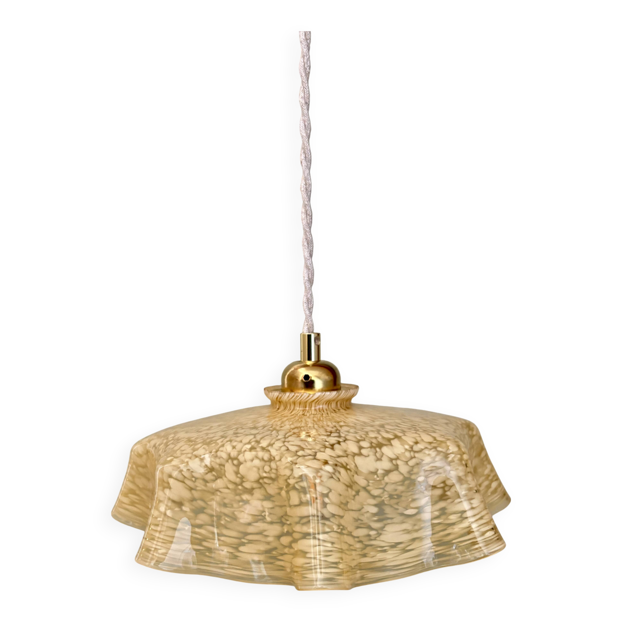Vintage yellow Clichy glass lampshade pendant light