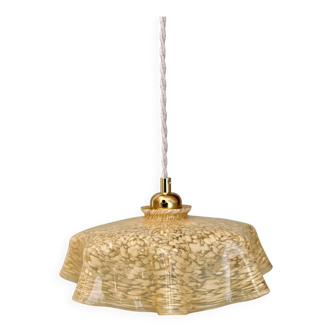 Suspension abat-jour vintage en verre de Clichy jaune
