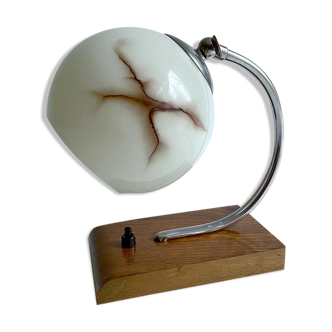 Table lamp art deco bauhaus, Vintage, 30s, Opaline Wood