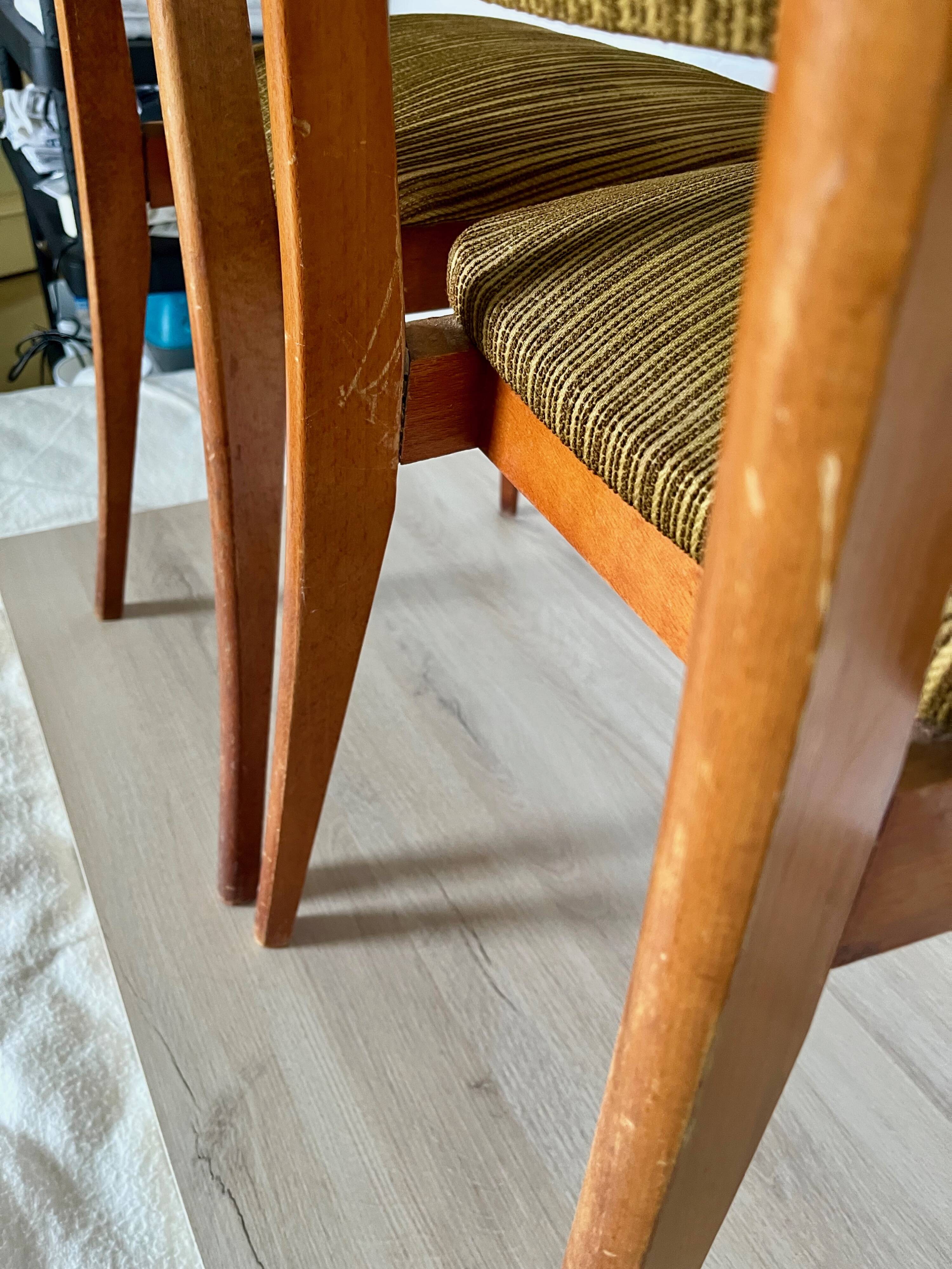 Pair of vintage chairs, in wood & green fabricpair of vintage chairs, in