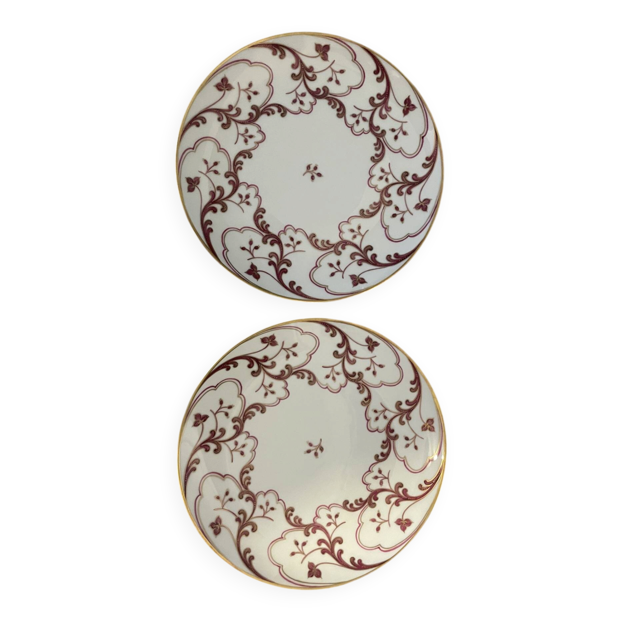 • Pair of deep/flat plates in porcelain from Paris, Atelier Camille