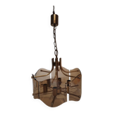 Vintage brass and smoked glass chandelier