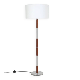 Grande lampe de sol des années 50 / teck / aluminium / design danois moderne / années 60 / années 70