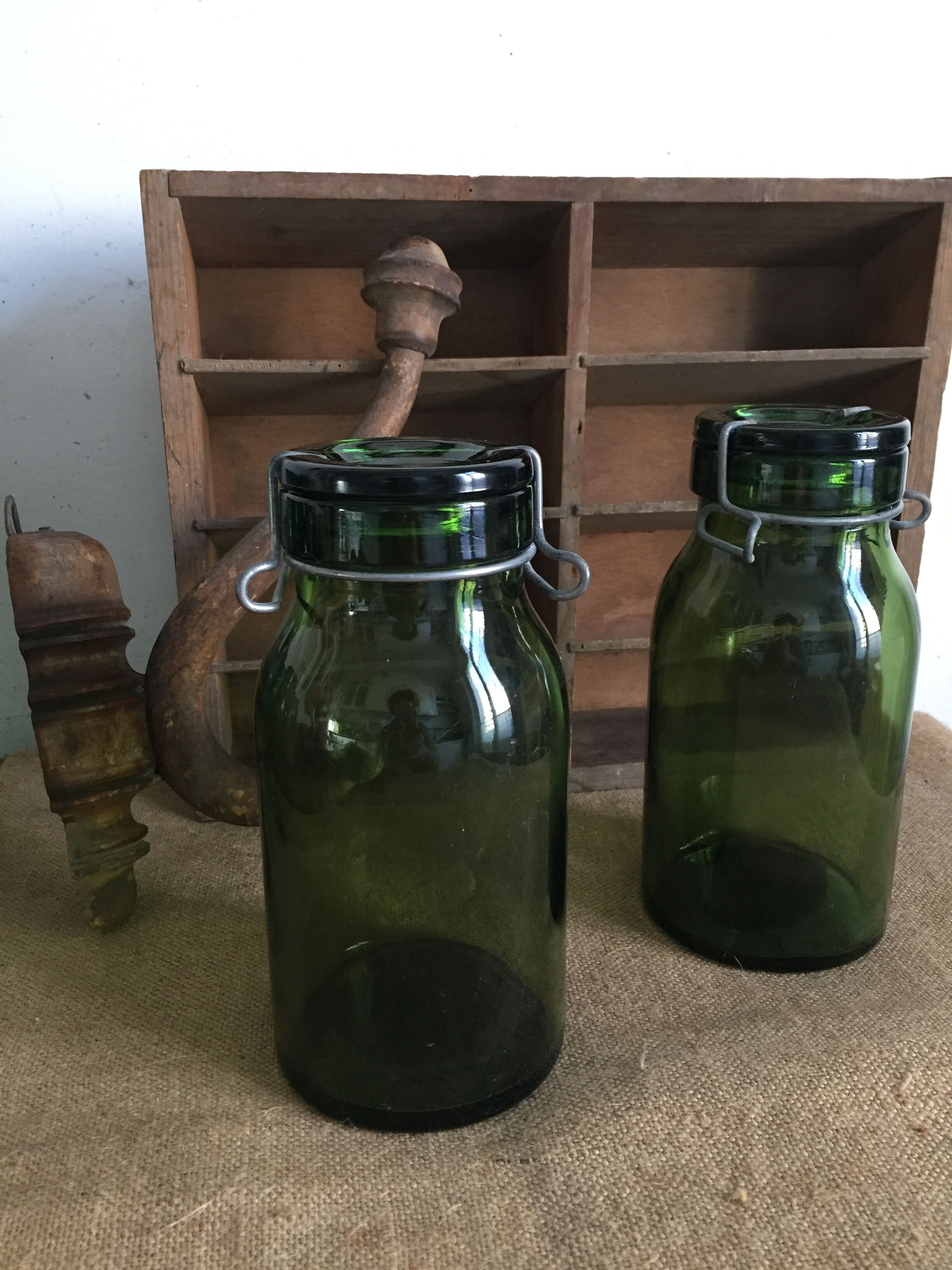 Pair of thick glass jars Bleach