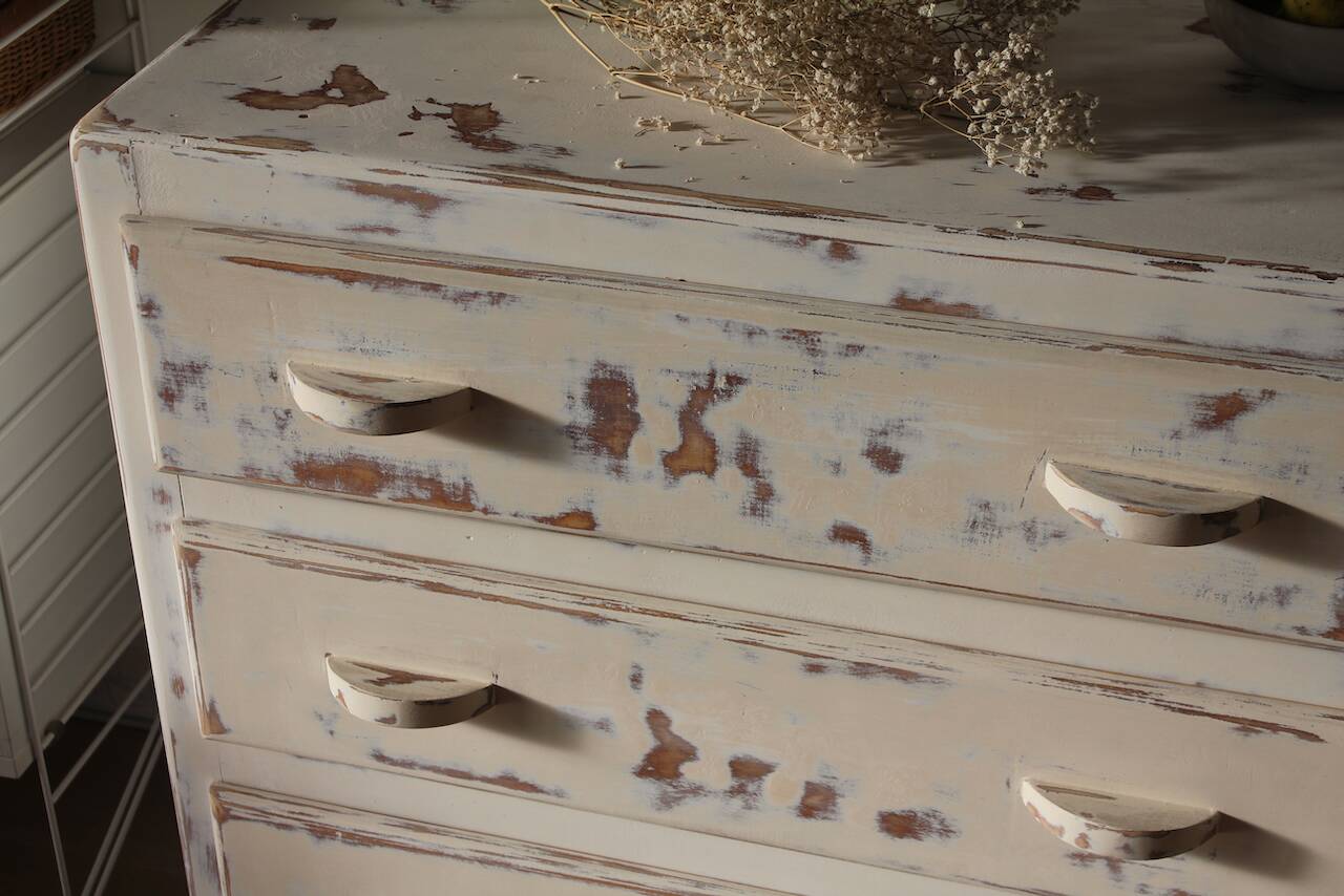 Small patinated art deco chest of drawers