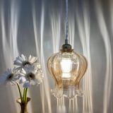 Susspension globe vintage en verre ambré légèrement nacré