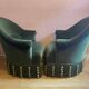 Pair of toad armchairs, duck green