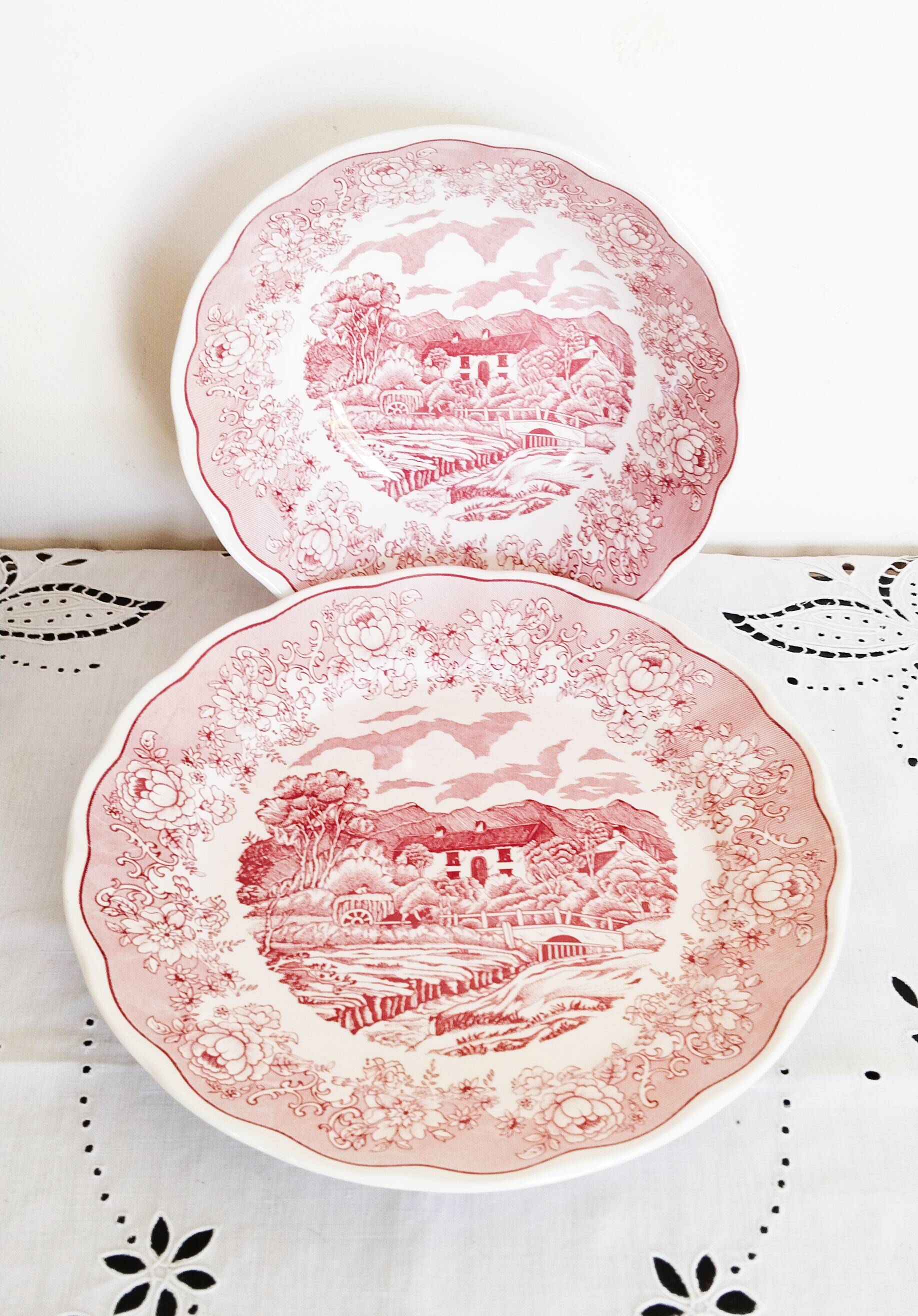 Italian porcelain serving platter and salad bowl: Swiss Landscape
