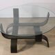 Vintage Fubo coffee table – curved wood & smoked glass – 1970s