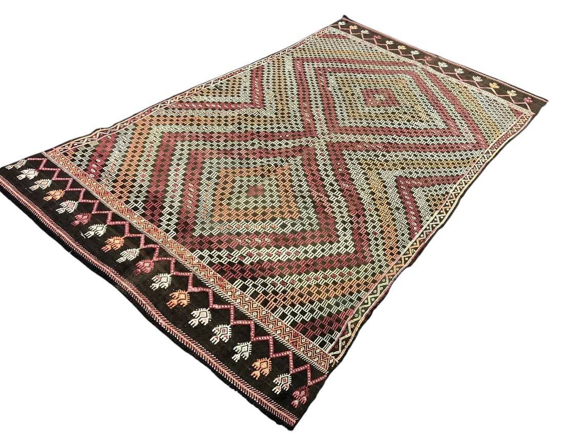 Geometric Handwoven Bohemian Kilim Rug