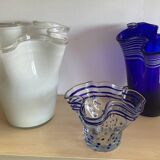 Trio of vintage blown glass handkerchief vases