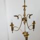 Doré laiton Brass chandelier, 1930s antique ceiling lamp with 3 lights, ribbed design