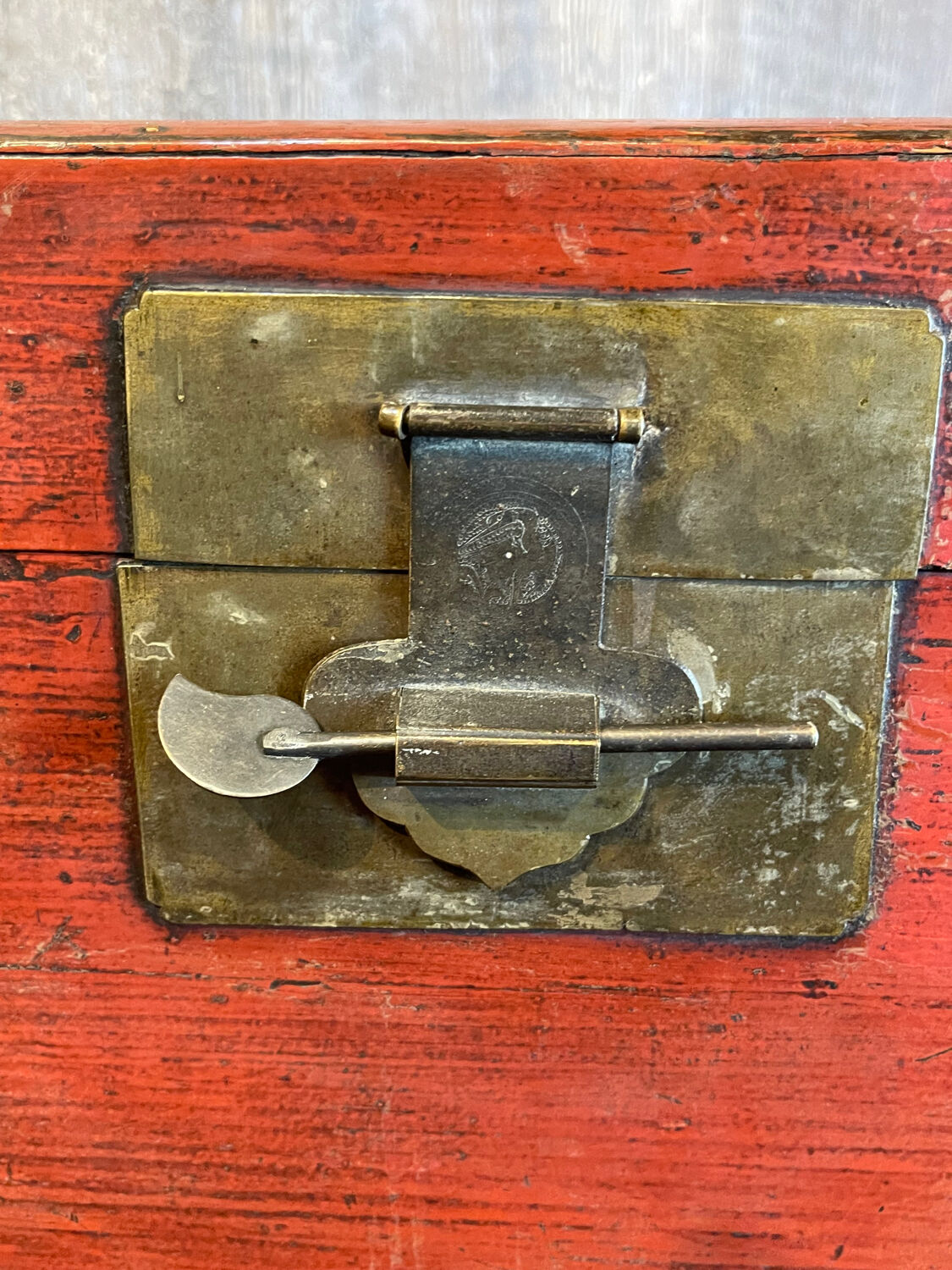 Old Chinese chest lacquered red