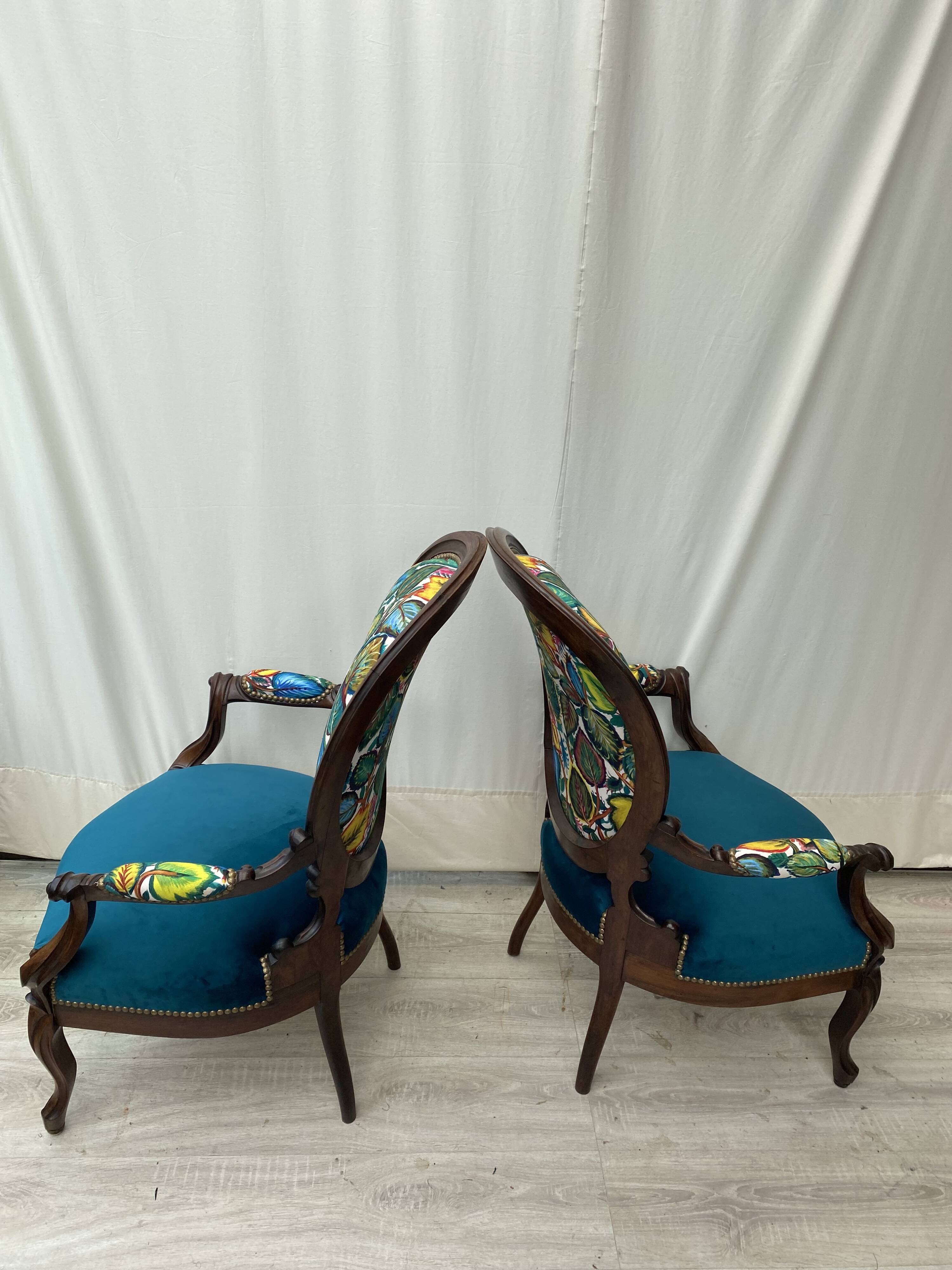 Paire de fauteuils cabriolet retapissés, années 30-40