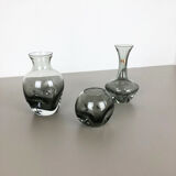 Set of 3 cubic hand blown crystal glass vase by Friedrich Kristall Germany 1970s