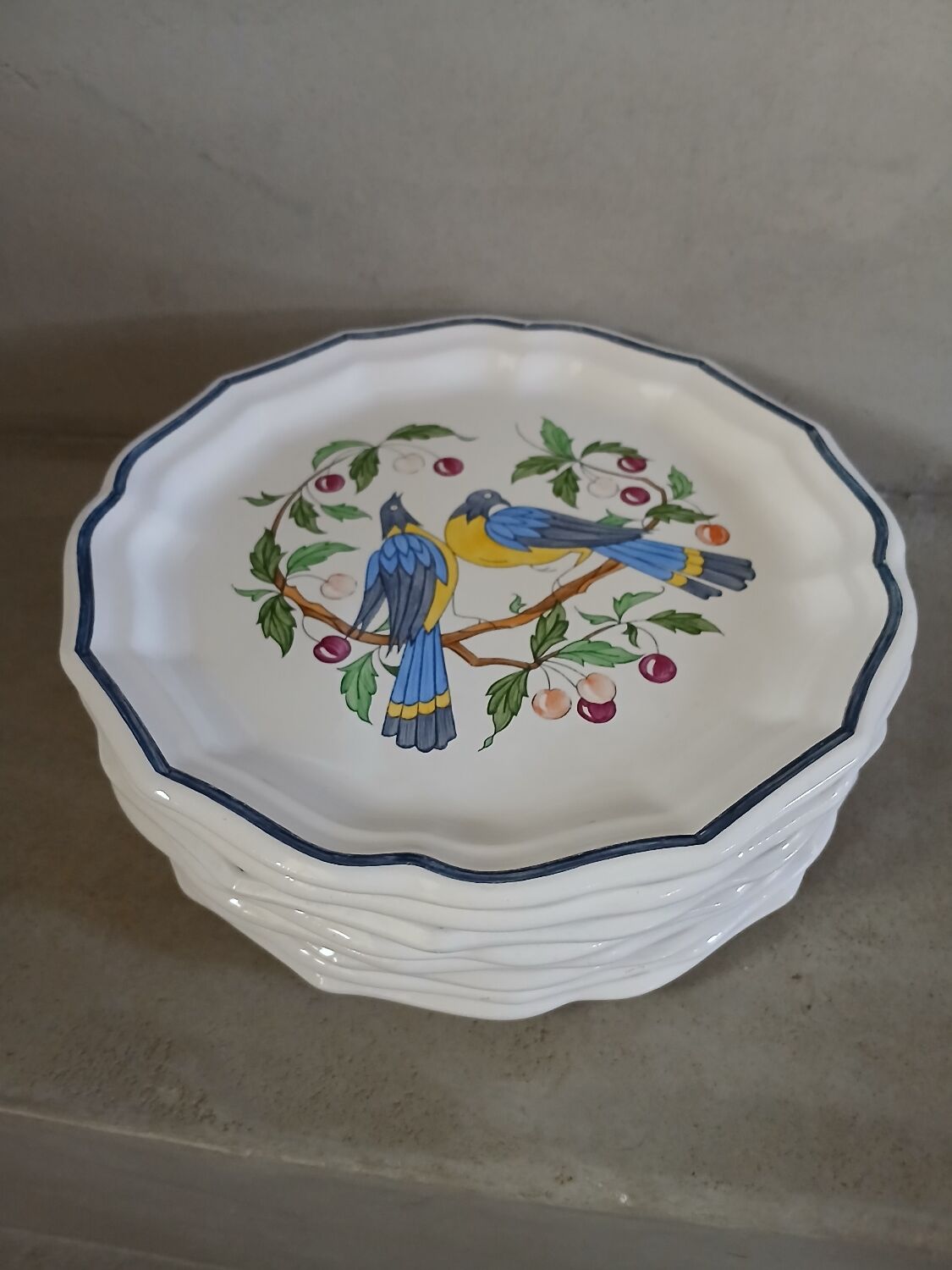 8 antique Salins dessert plates
