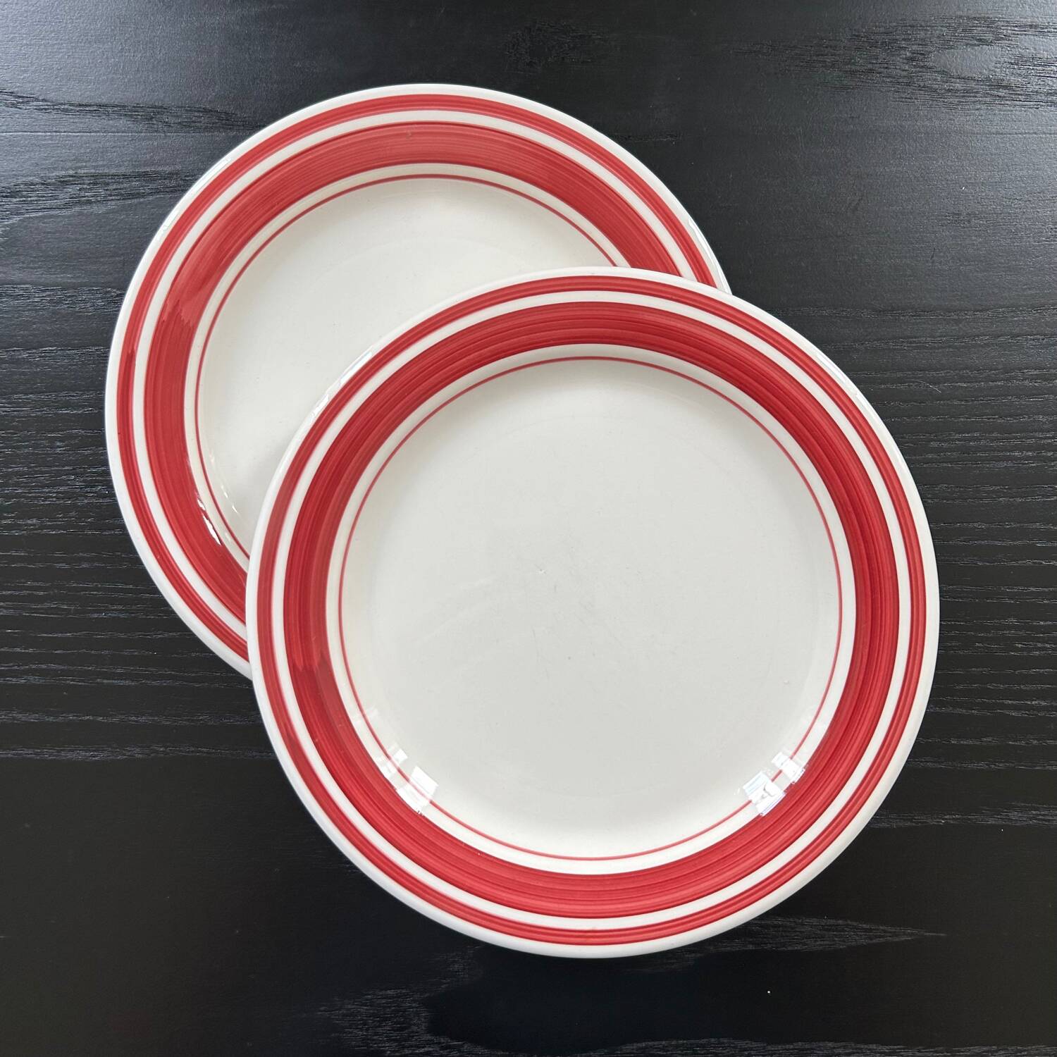 Pair of red striped plates